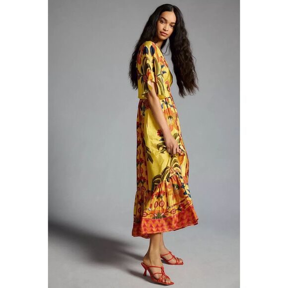Anthropologie  Farm Rio Printed V-Neck Ruffle-Hem Dress - Picture 4 of 7